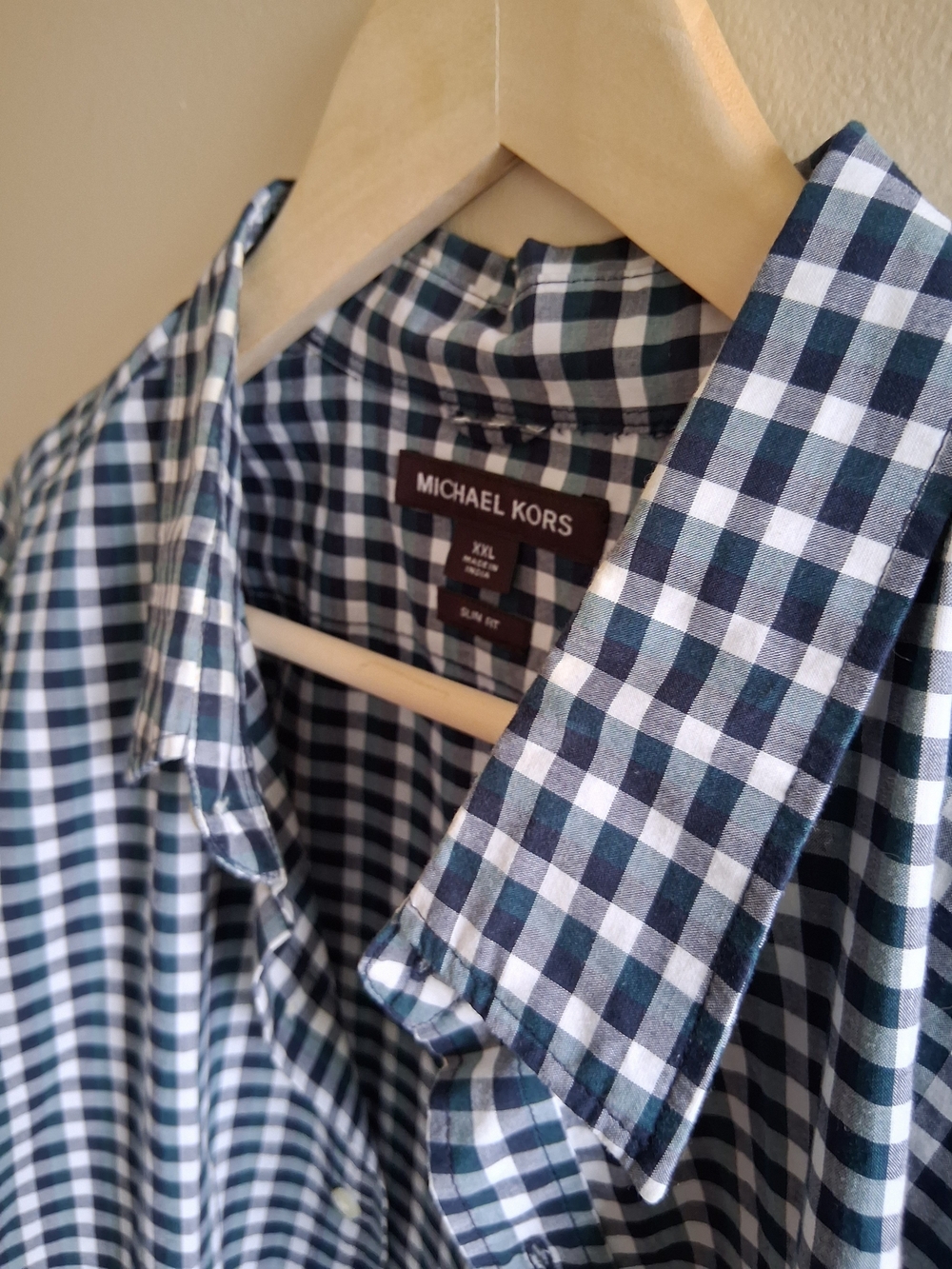 Michael Kors Navy and White Check Button-Down Shirt